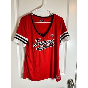 Atlanta Falcons NFL Women's Red Lace Up Short Sleeve T Shirt Team Apparel L
